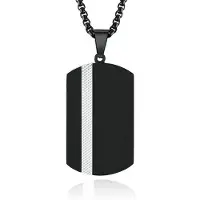 TJ Tom Jaxon Tom Jaxon Stalen Herenketting met Zwarte Dogtag Hanger - 60cm