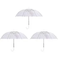 Merkloos Transparante Koepelparaplu Set voor Dames - 3 Stuks - Opvouwbaar - Windproof - Cadeau voor Vrouwen – 98cm Diameter