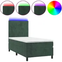 vidaXL Boxspring met matras en LED fluweel donkergroen 90x190 cm
