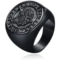 Mendes Nordic Ring - Runic Wolf Black-18mm