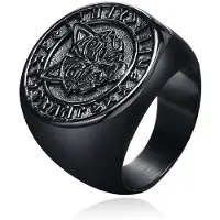 Mendes Nordic Ring - Runic Wolf Black-17mm