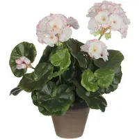 Mica Decorations Kunstplant - geranium - wit/roze - in pot - 34 cm - nepplanten - kunstbloemen