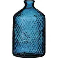 Natural Living Bloemenvaas Scubs Bottle - blauw geschubt transparant - glas - 18 x 31 cm - Fles vazen
