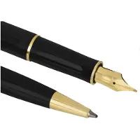 Parker Sonnet Duo geschenkset met balpen en vulpen (18-karaats gouden punt) | glanzend zwart met gouden trim | zwarte inktpatronen en navullingen