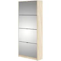 Hioshop Shane schoenenkast 4 klapdeuren met spiegel 2R eikenstructuur decor.