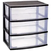 Forte Plastics Plasticforte Ladeblokje organizer 3x lades - zwart/transparant - L56 x B40 x H61 cm - plastic - Ladeblok