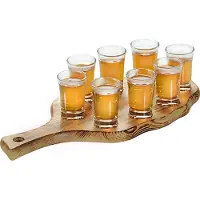 Kesper Shotjes glazen 8 cm op serveerplank 17 x 40 x 2 cm - Shotglazen