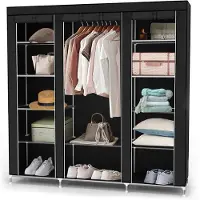 Intirilife Vouwkast 150 x 175 x 45 cm in Zwart - Kledingkast met ritssluiting kledingstang Camping Steekkast Garderobe