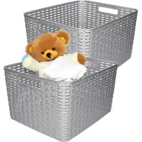 PlasticForte Opbergmand - 4x - Kastmand - rotan kunststof - zilver - 28 Liter - 34 x 40 x 23 cm
