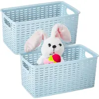PlasticForte Opbergmand - 4x - Kastmand - rotan kunststof - ijsblauw - 5 Liter - 15 x 28 x 13 cm