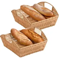 Kesper Broodmandje met hengsels - 2x - lichtbruin - L27 x B29 x H14 cm - serveermandje