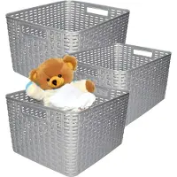 PlasticForte Opbergmand - 5x - Kastmand - rotan kunststof - zilver - 28 Liter - 34 x 40 x 23 cm
