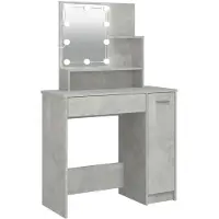 vidaXL Schminktafel met LED-verlichting, betonkleur, 86,5 x 35 x 136 cm