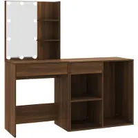 vidaXL Kaptafel met kastjes LED bewerkt hout bruin eikenkleur