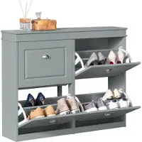 SoBuy FSR79-HG Schoenenkast Met 4 Kleppen - Met 8 Planken - Grijs - 105x82x24cm - 50kg draagkracht