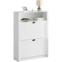SoBuy Schoenenkast met 2 Kleppen - Max. 50 kg - MDF - 80 x 24 x 110 cm - Wit