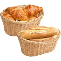 Kesper Brood/fruit mandje - 2x - naturel - ovaal - L28 x B21 x H13 cm - broodmandjes
