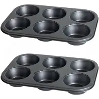 Gerimport 2x stuks muffins en cupcakes bakken bakvorm/bakblik 31 x 21 cm - voor 6x stuks - Muffinvormen / cupcakevormen