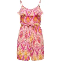 ONLY KIDS GIRL playsuit KOGSCARLETT met all over print roze/geel Meisjes Viscose Ronde hals - maat 158