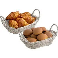 Kesper Brood/fruit mandje - 2x - lichtgrijs - ovaal - L29 x B18 x H13 cm - broodmandjes