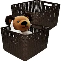 PlasticForte Opbergmand - 4x - Kastmand - rotan kunststof - donkerbruin - 28 Liter - 34 x 40 x 23 cm