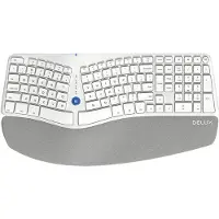 Delux GM901D Draadloos Ergonomisch Gesplitst toetsenbord - Bluetooth 4.0 + 2.4ghz - kunstlederen polssteun - QWERTY/US - Wit