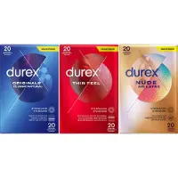 Durex - Classic Natural Condooms 20 stuks, Thin Feel Condooms 20 stuks & Nude No Latex 20 stuks - Pakket