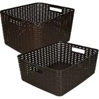 Forte Plastics Opbergboxen / opbergmandjes set - 5x stuks - rotan kunststof - bruin - met inhoud 12 en 18 liter
