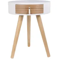 Home deco Nachtkastje of bijzettafeltje rond met 1 lade - wit