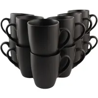 OTIX Koffiekopjes - met Oor - Koffietassen - Koffiemokken - Set van 12 - Mat - Zwart - 340ml