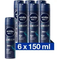Nivea MEN Deep Black Carbon Beat Deodorant Spray - 72 uur bescherming – Geur met houttonen - Met zwarte koolstof - Antibacterieel - 6 x 150ml - Voordeelverpakking
