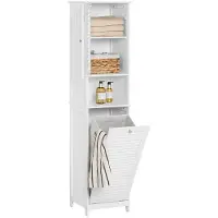 SoBuy Badkamer Kolomkast - 1 Deurs - 1 Uitneembare Wasmand - 40 x 38 x 170 cm - Wit