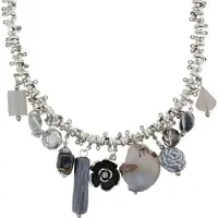 Behave Ketting met hanger van natuursteen, bloemvormige hanger met steentje en facet geslepen kralen