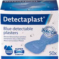 Detectaplast blauwe wondpleisters waterproof - metaaldetecteerbare, waterdichte en vuilwerende pleisters sensitive, voor de voedingsindustrie, catering en grootkeuken, 68 x 38 mm, 50 stuks