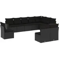vidaXL 10-delige Loungeset met kussens poly rattan zwart
