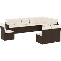vidaXL 10-delige Loungeset met kussens poly rattan bruin