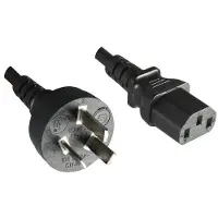 DINIC Apparaatsnoer met rechte C13 plug en rechte type I stekker (Argentinië) - 3x 0,75mm / zwart - 1,8 meter