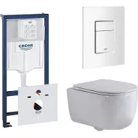 GROHE QeramiQ Dely Swirl Toiletset - 36.5x53cm - Rapid inbouwreservoir - slim zitting - witte bedieningsplaat - rechthoekige knoppen - glans wit 0720003/0729205/SW1000766/SW1026256
