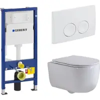 Geberit QeramiQ Dely Swirl Toiletset - 36.5x53cm - UP100 inbouwreservoir - slim zitting - witte bedieningsplaat - ronde knoppen - glans wit SW730486/SW1237473/SW1000766/SW1026256