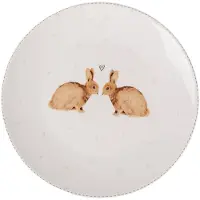 Clayre & Eef Ontbijtbord Ø 20 cm Wit Bruin Porselein Konijnen Wit