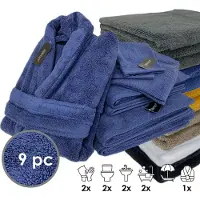 ISleep Terry Badtextiel - Voordeelset (9 delig) - 1x Badjas - Maat L - 2x Washandje 16x22 cm - 2x Gastendoekje 30x50 cm - 2x Handdoek 60x110 cm - 2x Badlaken 70x140 cm - Donker Blauw