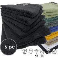ISleep Terry Badtextiel - Voordeelset (6 delig) - 4x Handdoek 60x110 cm - 2x Badlaken 70x140 cm - Zwart
