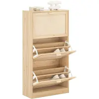 SoBuy Schoenenkast met 3 kleppen - schoenenkist - schoenenrek - schoenenopbergmeubel met 3 deuren - gangmeubel - 60x24x118 cm - houtkleur