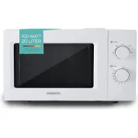 HEINRICH'S HEINRICHS HMW 8845 W, compacte magnetron, 20 l inhoud, 5 standen, incl. timer, ontdooifunctie, binnenverlichting, 360° draaiplateau, twee draaiknoppen, wit, 700 W vermogen
