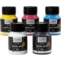 Creativ Company Acrylverf – Verschillende Kleuren – Acrylaatverf – Acrylic paint – Hobbyverf – Knutselen en Verven – Sneldrogend – Creall Studio – 5x500 ml