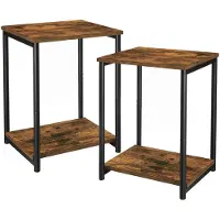 Songmics Hoppa! Set Van 2 Bijzettafels Met Opbergplank, Slanke Nachttafels, Stalen Frame, Woonkamer, Studeerkamer, Slaapkamer, Industrieel, Rustiek