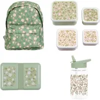 A Little Lovely Company Back to school set - Rugzak/Drinkfles/4 Snackdozen/Lunchbox - Bloesems Salie