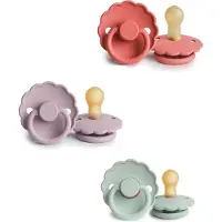 Frigg DAISY Fopspeen set 3 stuks Poppy,Seafoam en Soft Lilac 0-6 maand maat 1
