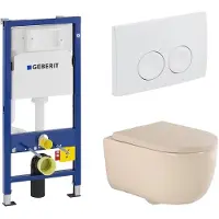 Geberit QeramiQ Dely Swirl Toiletset - 36.5x53cm - UP100 inbouwreservoir - 35mm zitting - witte bedieningsplaat - ronde knoppen - mat beige SW730486/SW1237473/SW1000771/SW1026259