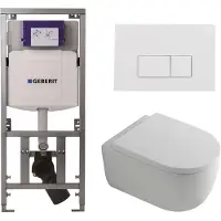 Geberit QeramiQ Dely Swirl Toiletset - 36.3x51.7cm - Geberit UP320 inbouwreservoir - 35mm zitting - glans witte bedieningsplaat - rechthoekige knoppen - wit glans 0701131/SW706187/SW1000767/SW1026256